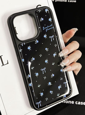Week酷黑蓝色小碎花iPhone15滴胶高级感苹果16全包手机壳14Pro适用华为MATE60/P70小米14大孔防摔12保护套