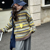 女童毛衣2025年秋冬新款条纹针织衫中大童春秋撞色打底衫加厚上衣，童装毛衣，祺儿童装