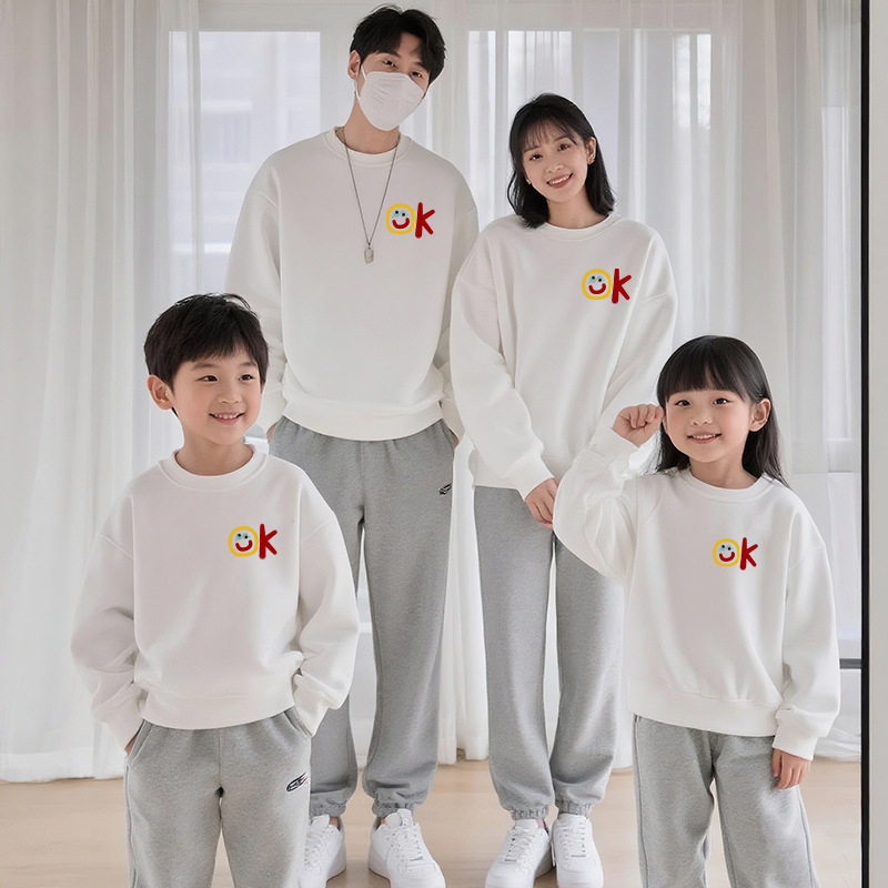 2025简约亲子装ok小标印花童卫衣秋季新款洋气时髦家庭亲子装上衣