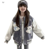 女童2025年秋冬新款小狗毛巾刺绣棒球服外套女孩潮酷加棉加厚上衣，童装外套，祺儿童装