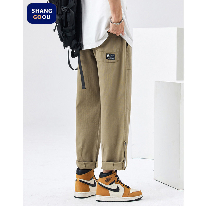 尚谷新款上市装2026春款卡其色休闲工装裤潮牌宽松直筒纯棉长裤子
