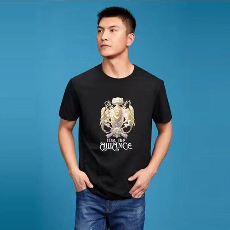 夏季纯棉圆领短袖暴雪娱乐合作系列《魔兽世界》联盟款式短袖T恤