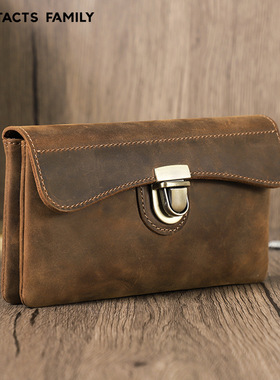 复古疯马牛皮真皮质挂腰大屏手机包皮套手工制作卡扣翻盖式多功能