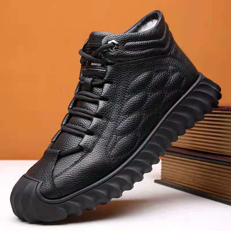 冬款奥伦棉鞋冬加绒保暖休闲皮鞋户外登山雪地靴防滑爸爸鞋男鞋