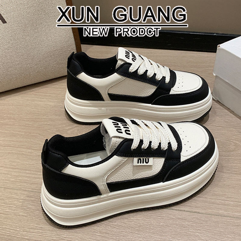 真皮厚底增高拼色小白鞋女款2026春秋新款鞋子女休闲板鞋女轻便