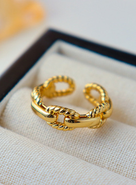 欧美时尚麻花戒指女小众级轻奢复古精致设计感百搭开口戒子指环