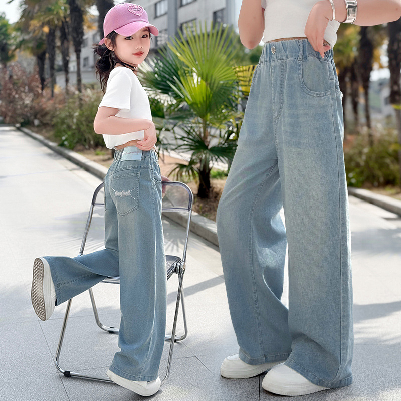 女童夏裤子天丝直筒裤中大童阔腿裤2025新款洋气长裤湖州织里童装，商品下架区商品下架区，祺儿童装