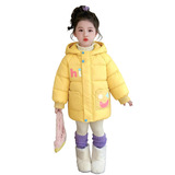 女小童洋气连帽棉服冬季2025新款女轻薄中长款棉衣冬装外套潮P115，童装棉衣，祺妙童装