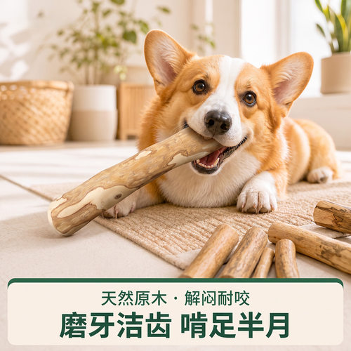 天然咖啡木狗狗啃咬玩具可全降解耐咬洁齿棒防拆家天然木头狗玩具