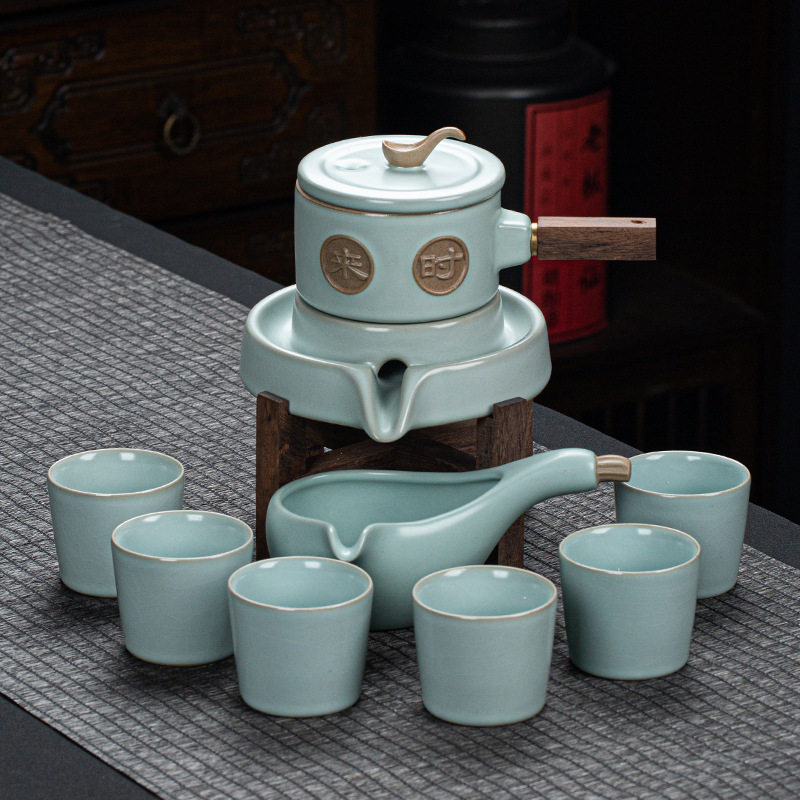 时来运转汝窑小套功夫茶具套装家用陶瓷公可养开片茶壶茶杯礼盒