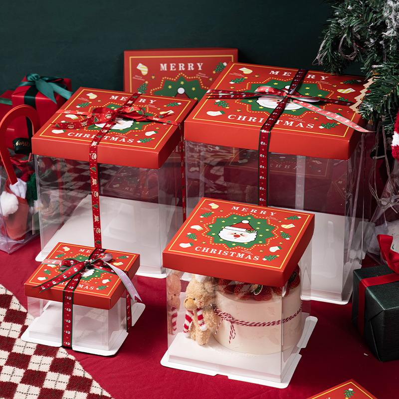 圣诞节蛋糕盒包装盒子透明生日空4四寸六八68加10十礼物姜饼屋5套