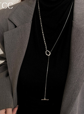 拼接ot扣卫衣项链女秋冬潮酷小众级感配饰设计感长款毛衣链A52