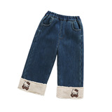 女小童加绒牛仔裤冬季洋气女加厚休闲裤冬装儿童卡通阔腿裤潮P72，童装裤子，祺妙童装
