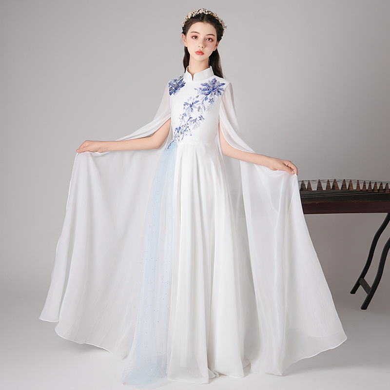 儿童古筝演出服2025新款女童礼服秋季中国风水袖旗袍走秀演出汉服