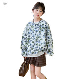 女童卫衣春秋款2025新款碎花圆领套头衫中大童小清新外穿上衣儿童，童装卫衣/绒衫，祺儿童装