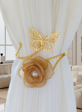 欧美跨境工厂时尚金属蝴蝶开口夸张臂环珍珠布艺花朵窗帘扣免打孔