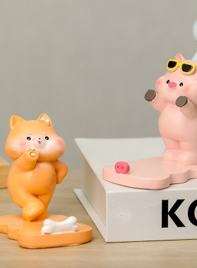小猪熊猫手机支架柴犬猫咪送女友生日礼物礼品办公室创意桌面摆件