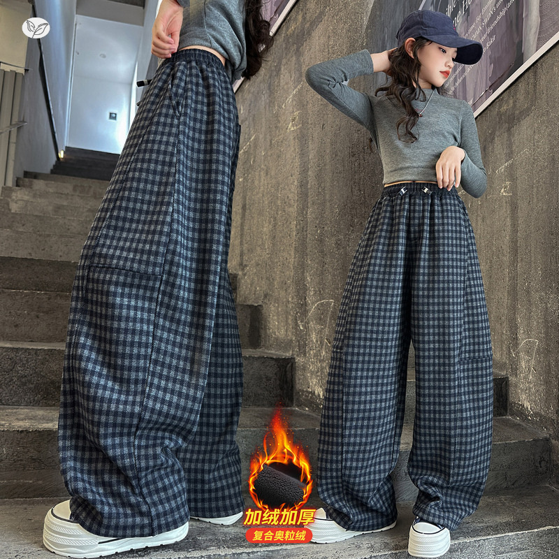 女童加绒格子裤2025秋冬新款中大童休闲弯刀裤阔腿裤保暖长裤冬款,童装裤子,祺儿童装 女童加绒格子裤2025秋冬新款中大童休闲弯刀裤阔腿裤保暖长裤冬款,童装裤子,祺儿童装