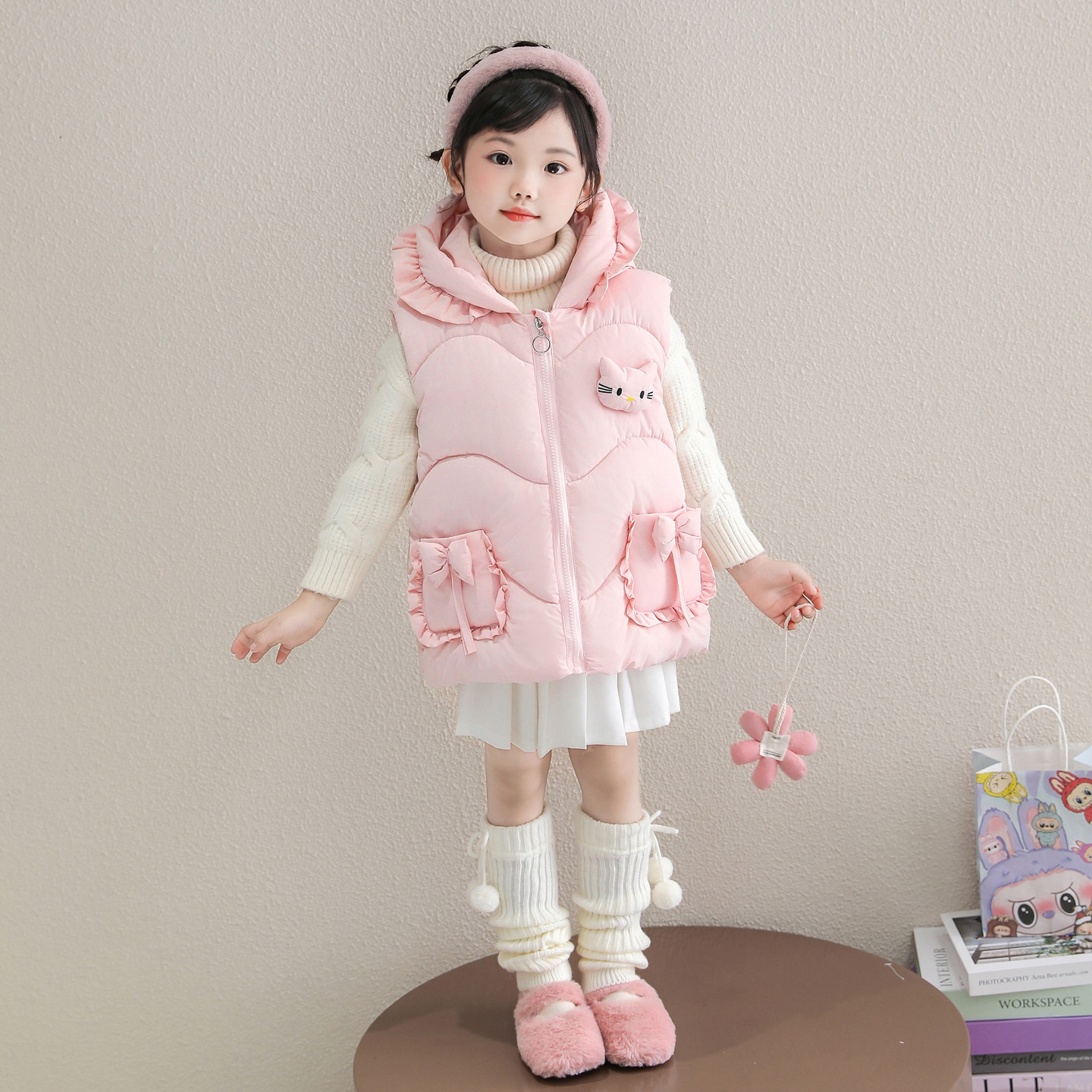 女童马甲秋冬装2025新款洋气儿童装加厚背心冬季外穿保暖马夹P72，童装马甲，祺妙童装