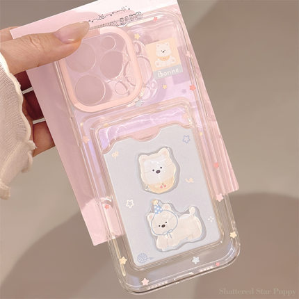 Korean-style puppy dog card holder clear case适用iphone 11 12 13 14 15 16 17 pro max XR XS MAX 7 8