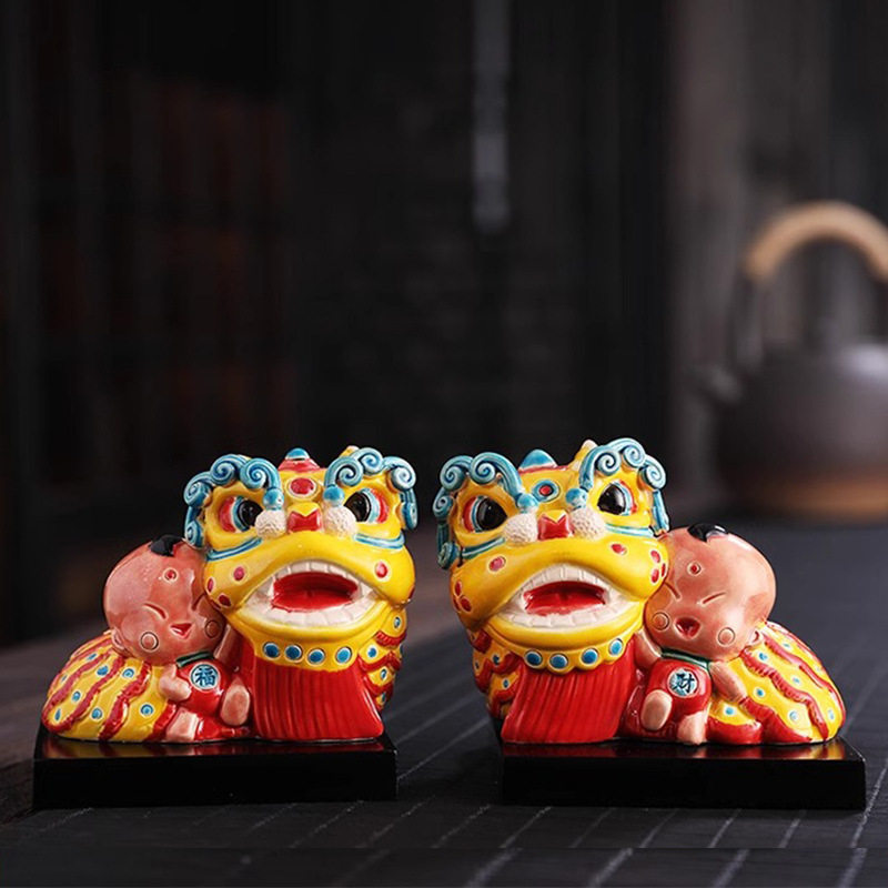 德化醒狮摆件国潮舞狮文创狮头陶瓷工艺品客厅酒柜装饰品家居摆设图片