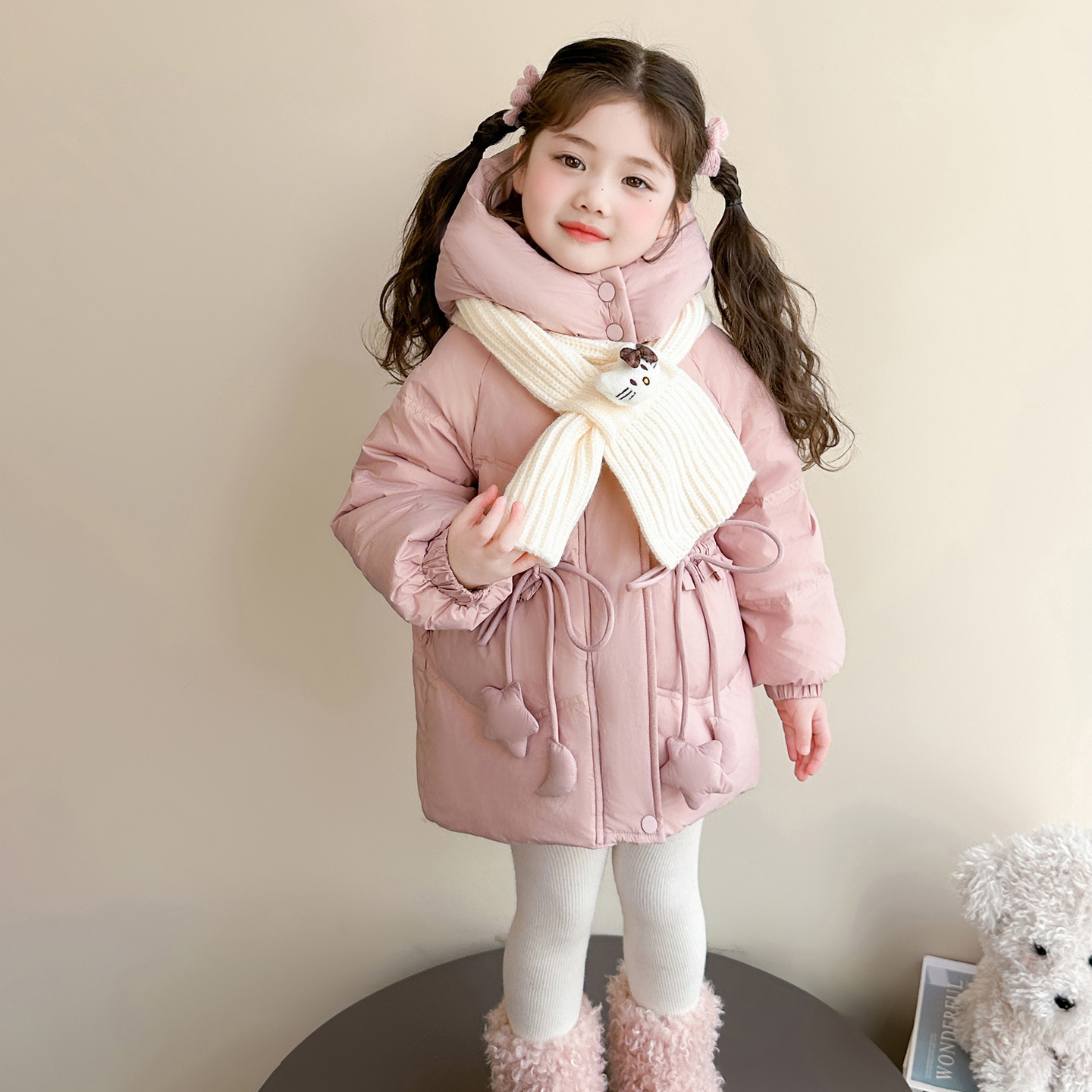 女童羽绒服冬装2025新款儿童冬季洋气红色中长款收腰韩系外套P205，童装羽绒服，祺妙童装