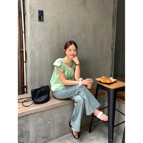 新款飞飞袖系带衬衫女2025夏季衬衣小衫女142CH397韩系复古风