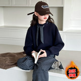 领结毛衣加厚+格子裤加绒