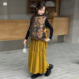 女童2025年冬季新款刺绣年服三件套女大童民族风中式盘扣复古唐装，童装外套，祺儿童装