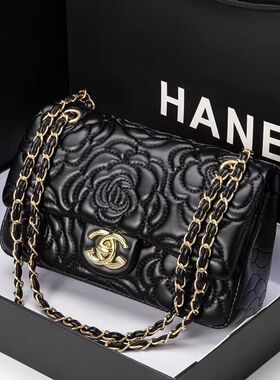 包包女2025新款潮时尚真皮质感小香风山茶花刺绣CF肩斜挎链条包
