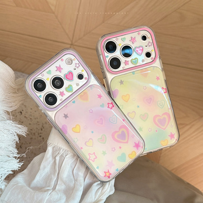 AceCase撞色爱心苹果17pro手机壳韩系iphone16透明14彩晕染适用15全包