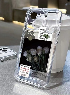 rose flower label clear case适用iphone 11 12 13 14 15 16 pro max XR XS MAX 7 8 PLUS