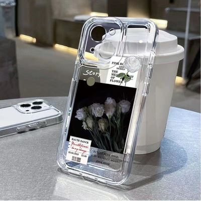 rose flower label clear case适用iphone 11 12 13 14 15 16 pro max XR XS MAX 7 8 PLUS