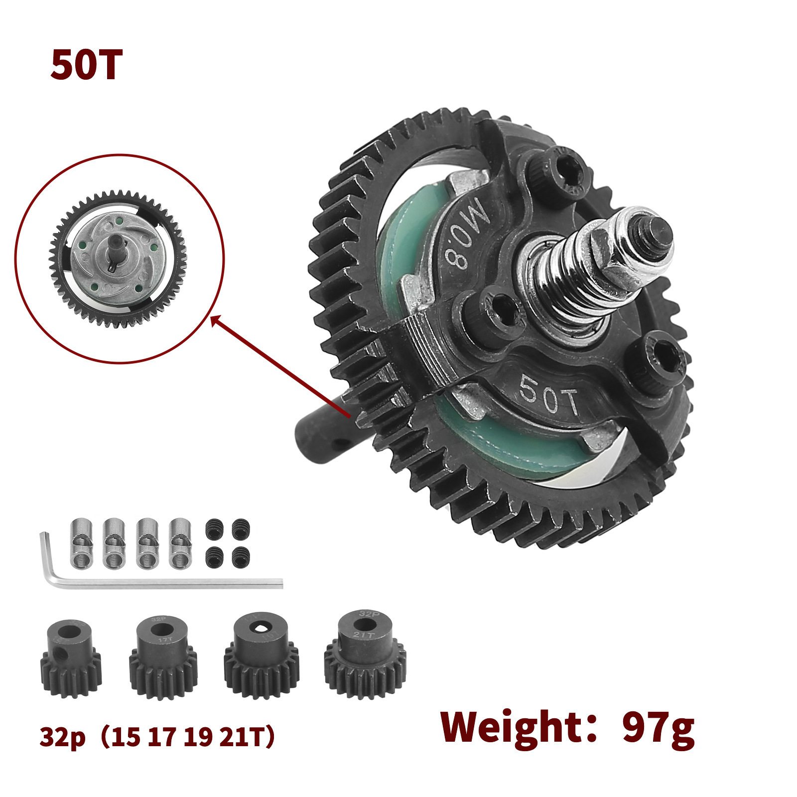 TRAXXAS SLASH 2WD 波箱齿轮0.8模套装=50T+52T+54T+56T+58T+60T