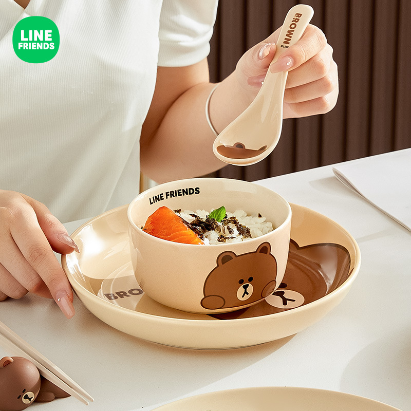 linefriends布朗熊卡通陶瓷碗家用汤碗大碗颜值餐具米饭盘子好看
