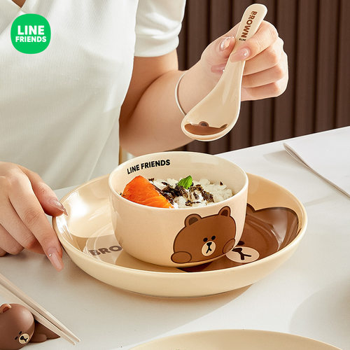 linefriends布朗熊卡通陶瓷碗家用汤碗大碗颜值餐具米饭盘子好看