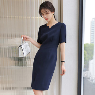 高端夏季职业装连衣裙女神范V领时尚美容院售楼部正装工作服J-ME