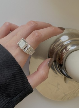 月光女神韩国东大门通体925纯银水晶烟花戒指熔岩肌理开口重工戒5