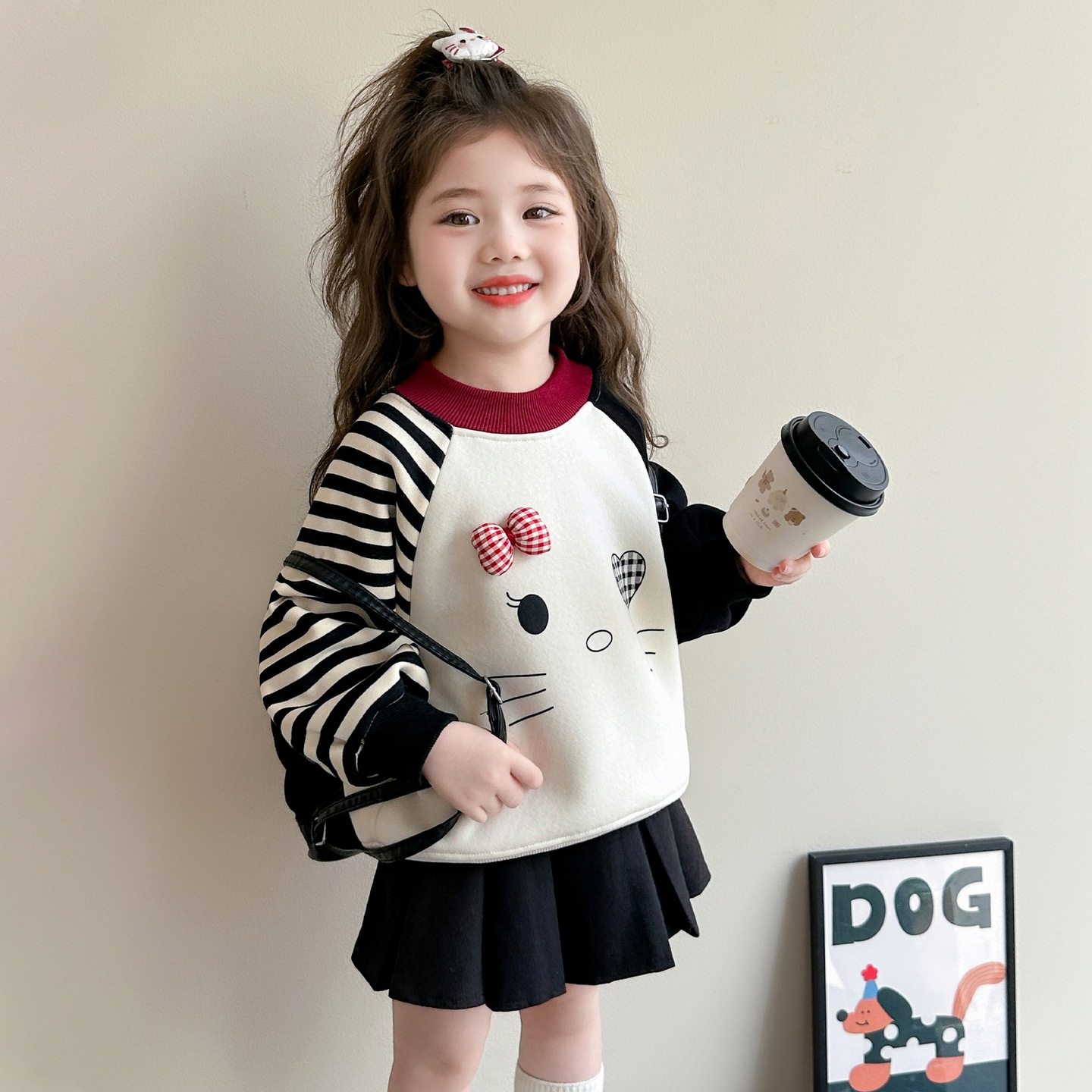 女童加绒卫衣秋冬2025新款卡通洋气儿童打底衫韩版女冬装上衣P61，童装卫衣/绒衫，祺妙童装