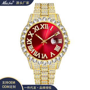 輕奢MISSFOX手表 嘻哈風(fēng)大牌水鬼羅馬鑲鉆石英手表 士個性 歐美爆款