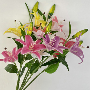软胶2花1蕾W大百合仿真花家居软装 婚庆仿真花材 婚庆装 饰假花