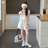 女童夏季运动风套装2025新款彩条POLO衫短裤两件套中大童洋气童装，童装休闲套装，祺儿童装