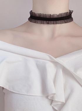 天鹅绒锁骨链蕾丝花边劲链