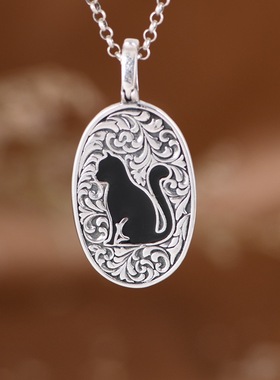 复古时尚吊饰银吊坠纯银猫咪女款