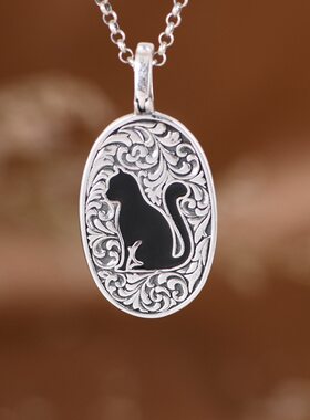 复古时尚吊饰银吊坠纯银猫咪女款