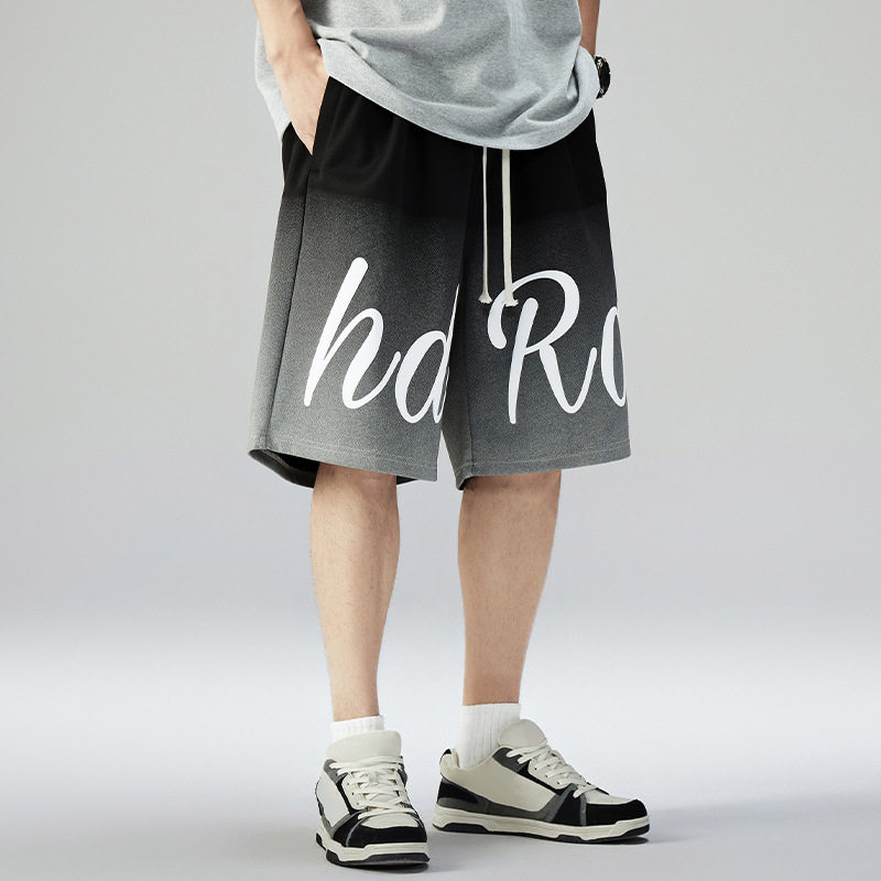 加肥大码短裤渐变灰美式休闲欧版特大胖子加加大裤衩五分裤运动裤