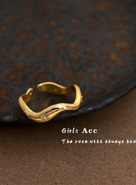 微镶锆石芒星食指戒女个性设计几何戒指时尚气质酷帅指环镀18k