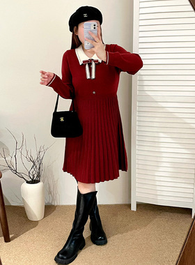 乃粒23517大码女装撞色毛衣裙2025冬胖mm气质小香风针织连衣裙女