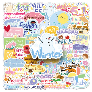 饰创意手帐本手机壳行李箱贴纸 50可爱卡通节日活动贴纸英文手绘装