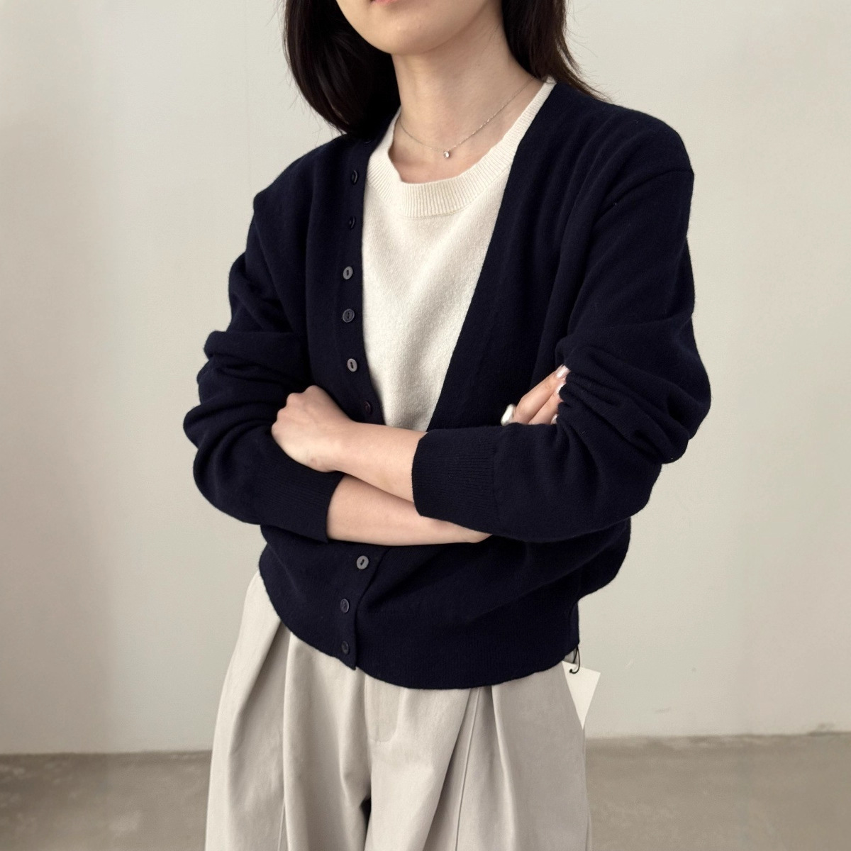 EMONI韩版潮流百搭拼接假两件毛衣女2025秋季新款羊毛针织衫93419
